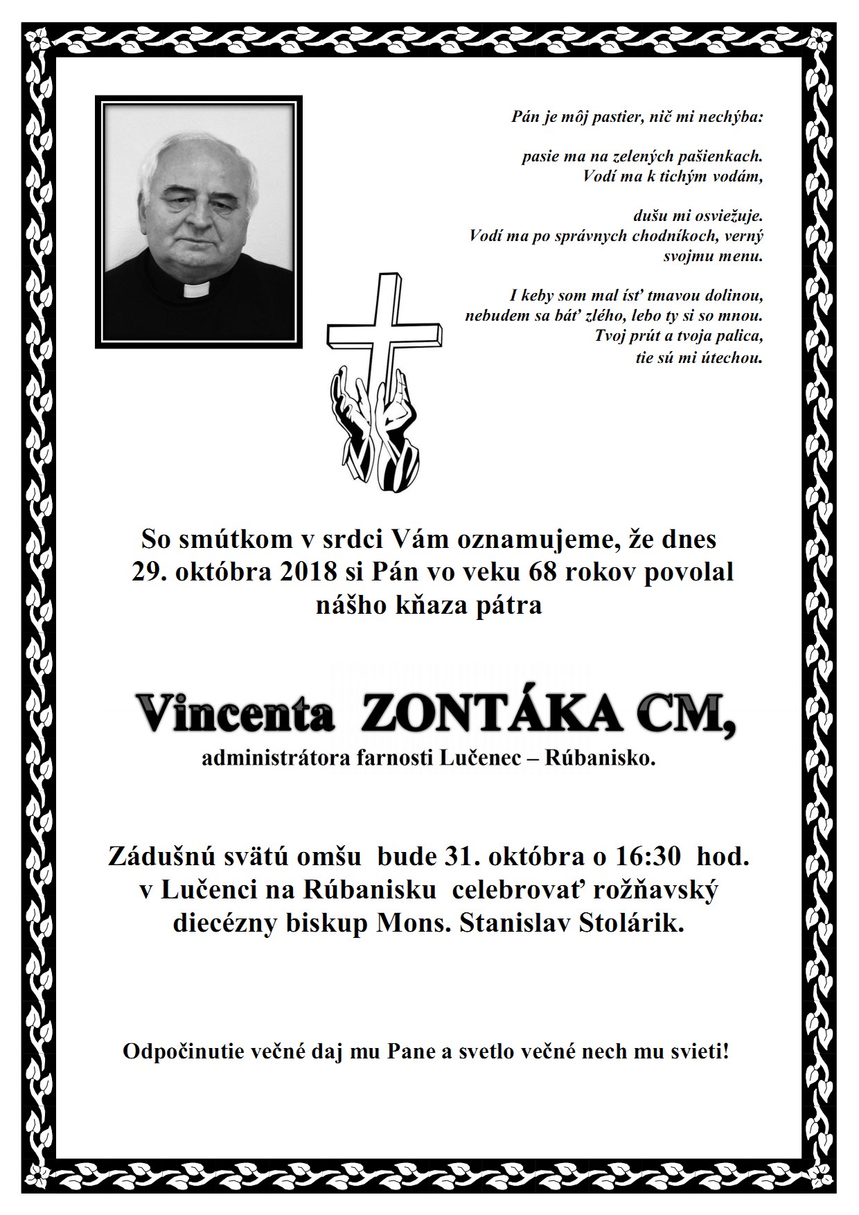 Zomrel kňaz Vincent Zonták, CM
